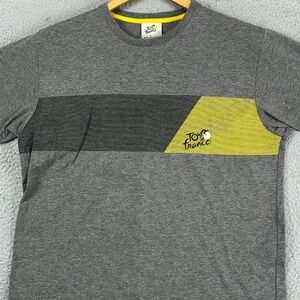 Tour de France Adult Mens T-Shirt Tee Large Grey Green Spell Out Short Sleeve